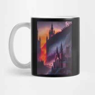 Spooky Halloween Castle and Chapel - AI Gen Scenery Art Sticker Mug